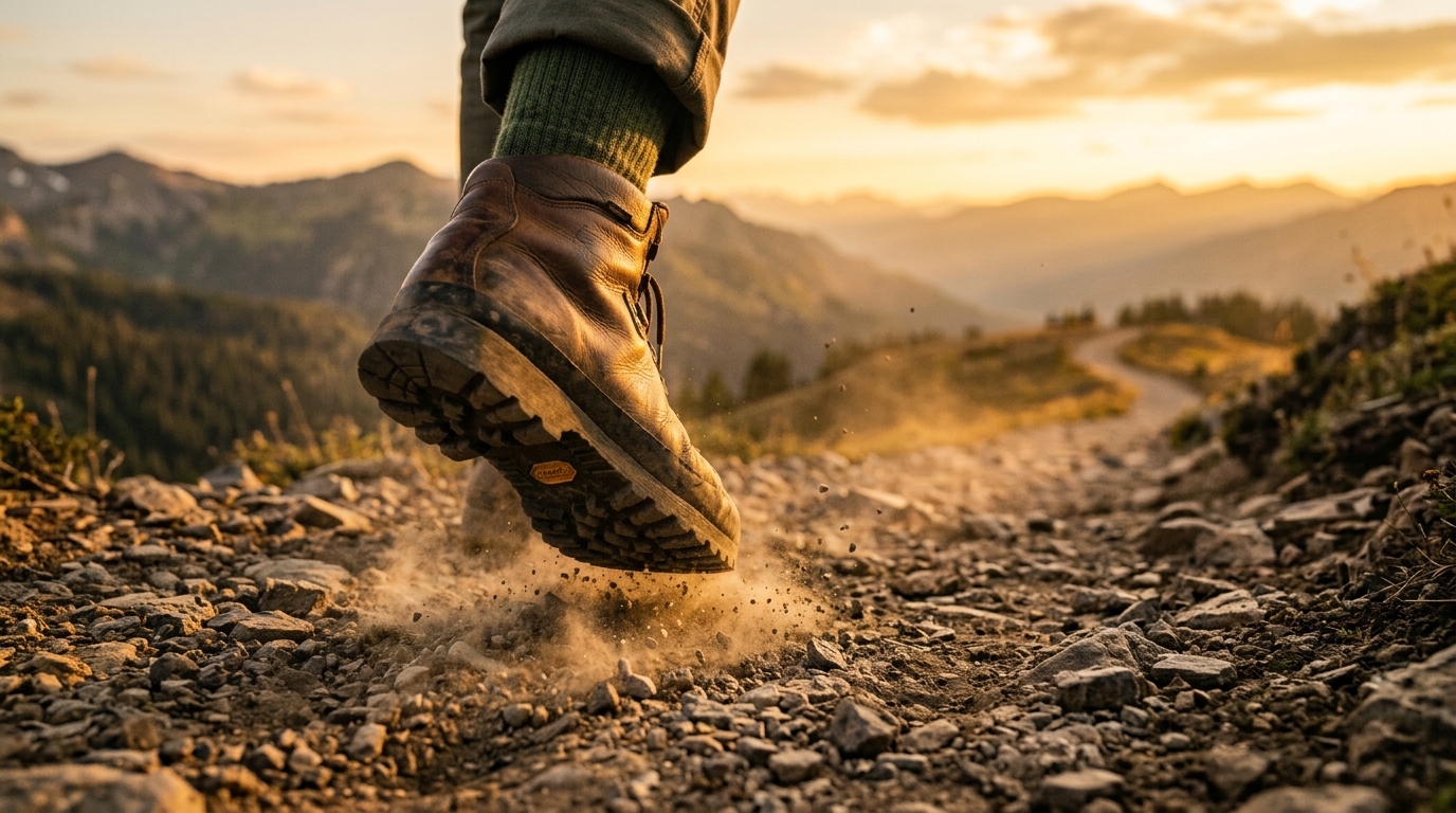 A single step on an uphill trail symbolizing the decision to override your limits and keep climbing.
