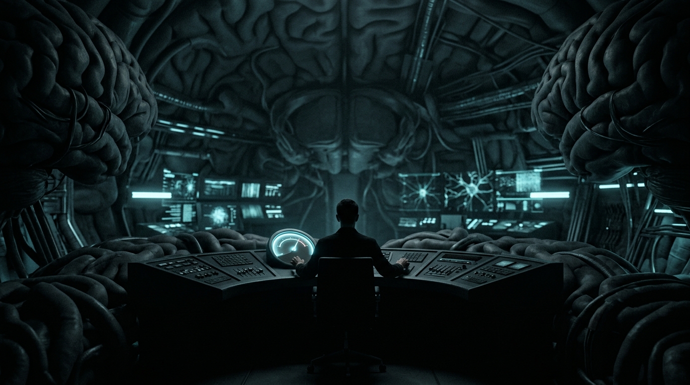 Artistic representation of the brain's central governor regulating human effort and output.