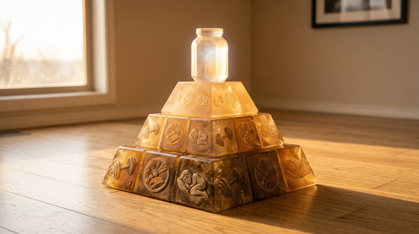 Visual pyramid showing health fundamentals at the base and supplements at the top Visual pyramid showing health fundamentals at the base and supplements at the top