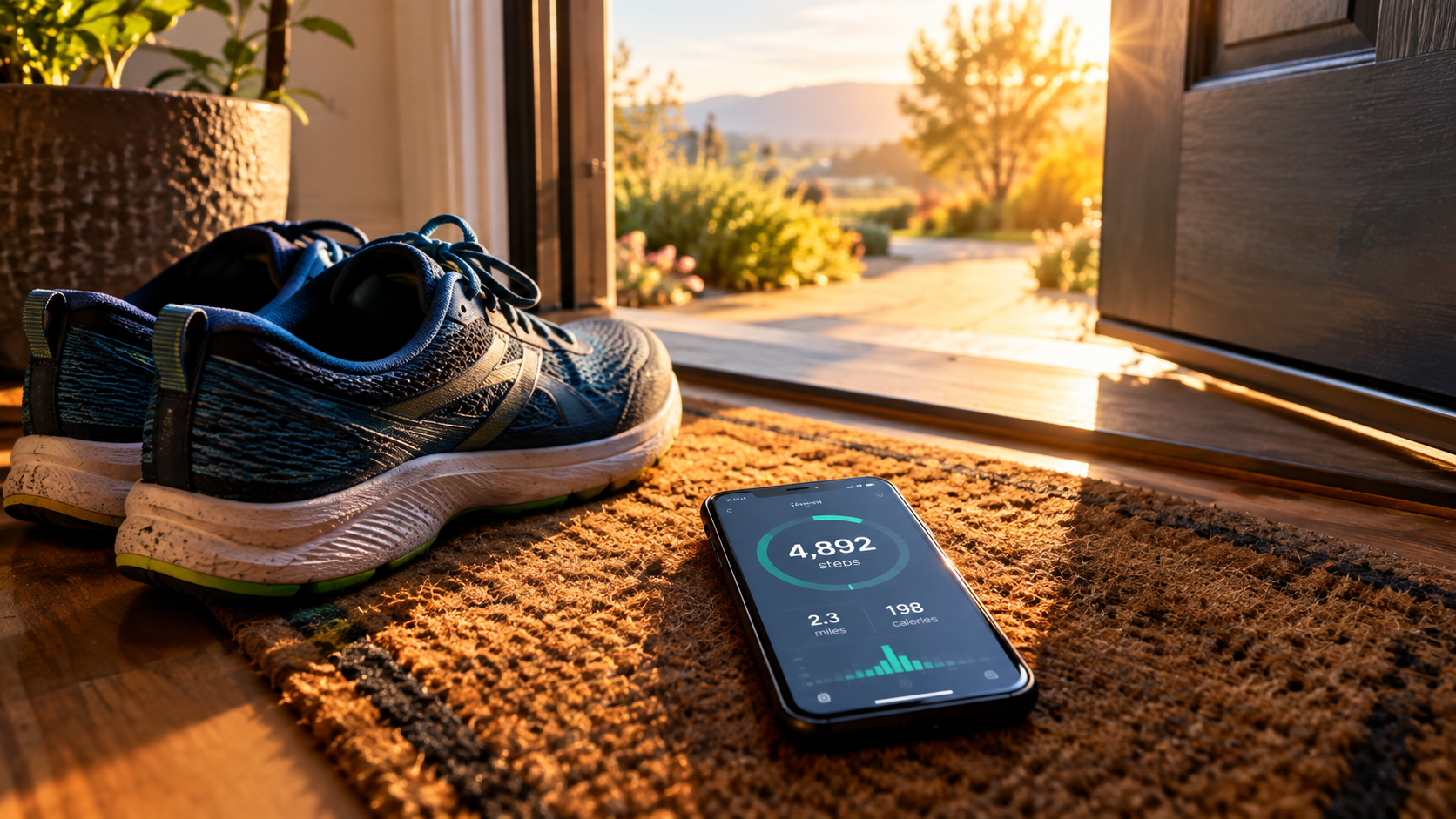 Running shoes ready for morning walk burst Running shoes ready for morning walk burst