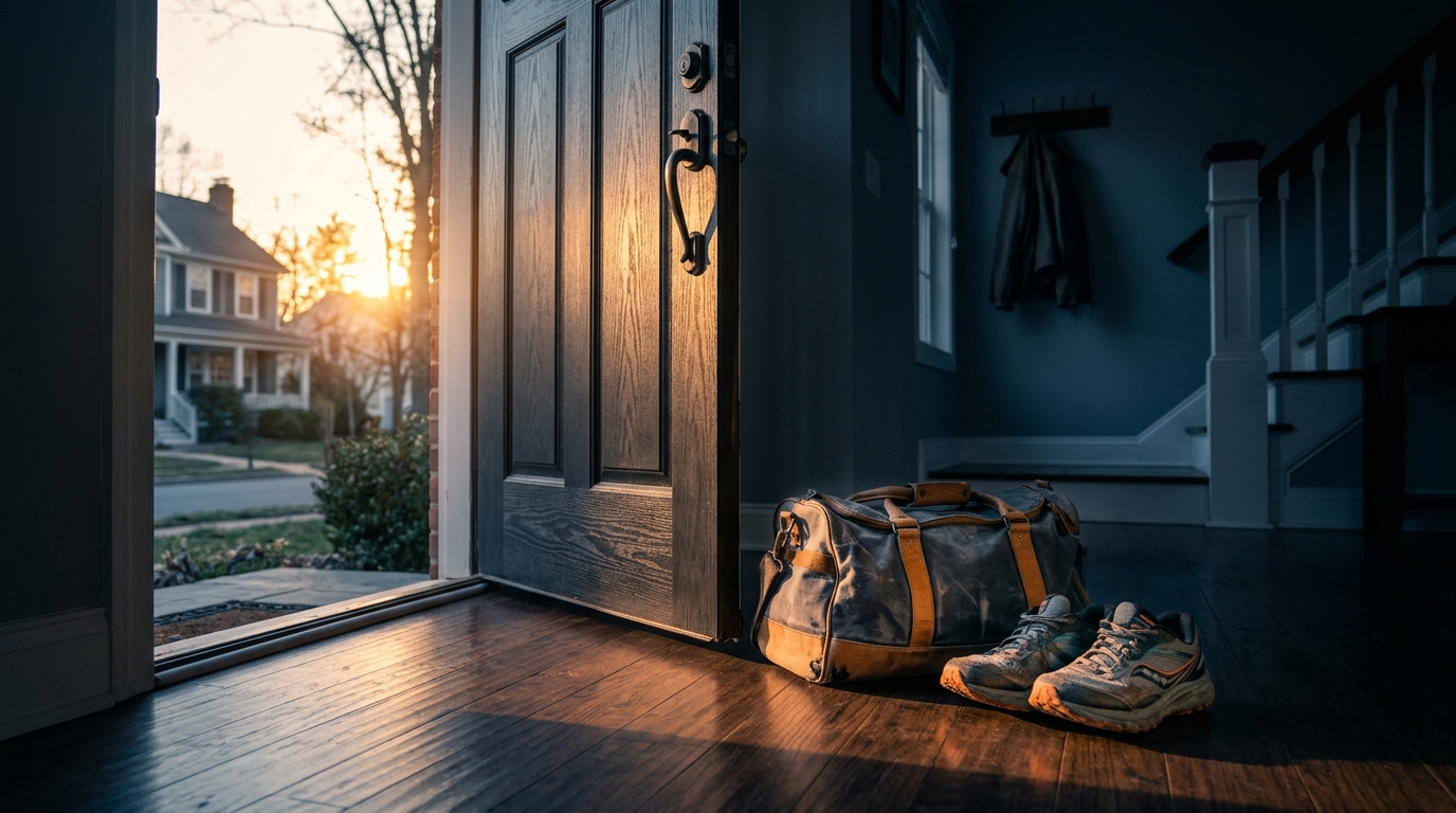 Sunlight spilling through a cracked-open door onto a dark floor, symbolizing the decision to move forward. Sunlight spilling through a cracked-open door onto a dark floor, symbolizing the decision to move forward.