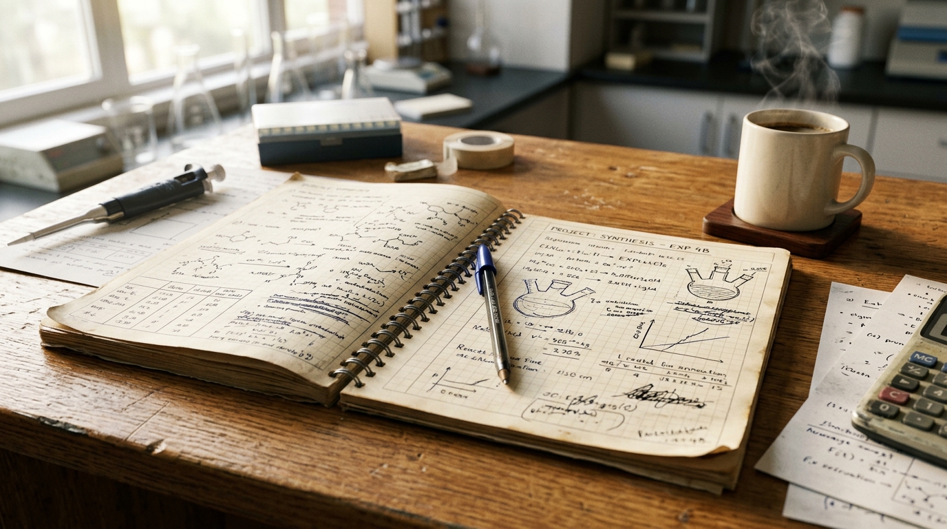 A well-used notebook filled with ideas and experiments — symbolizing the mindset of treating life as a lab and never stopping experimentation. A well-used notebook filled with ideas and experiments — symbolizing the mindset of treating life as a lab and never stopping experimentation.