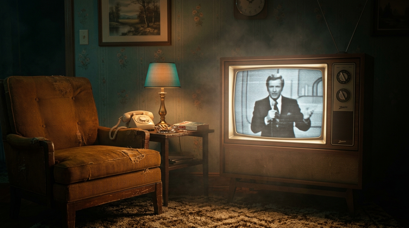 A vintage 1970s television glowing in a dim living room, evoking the Tonight Show era and letting go of outcomes. A vintage 1970s television glowing in a dim living room, evoking the Tonight Show era and letting go of outcomes.