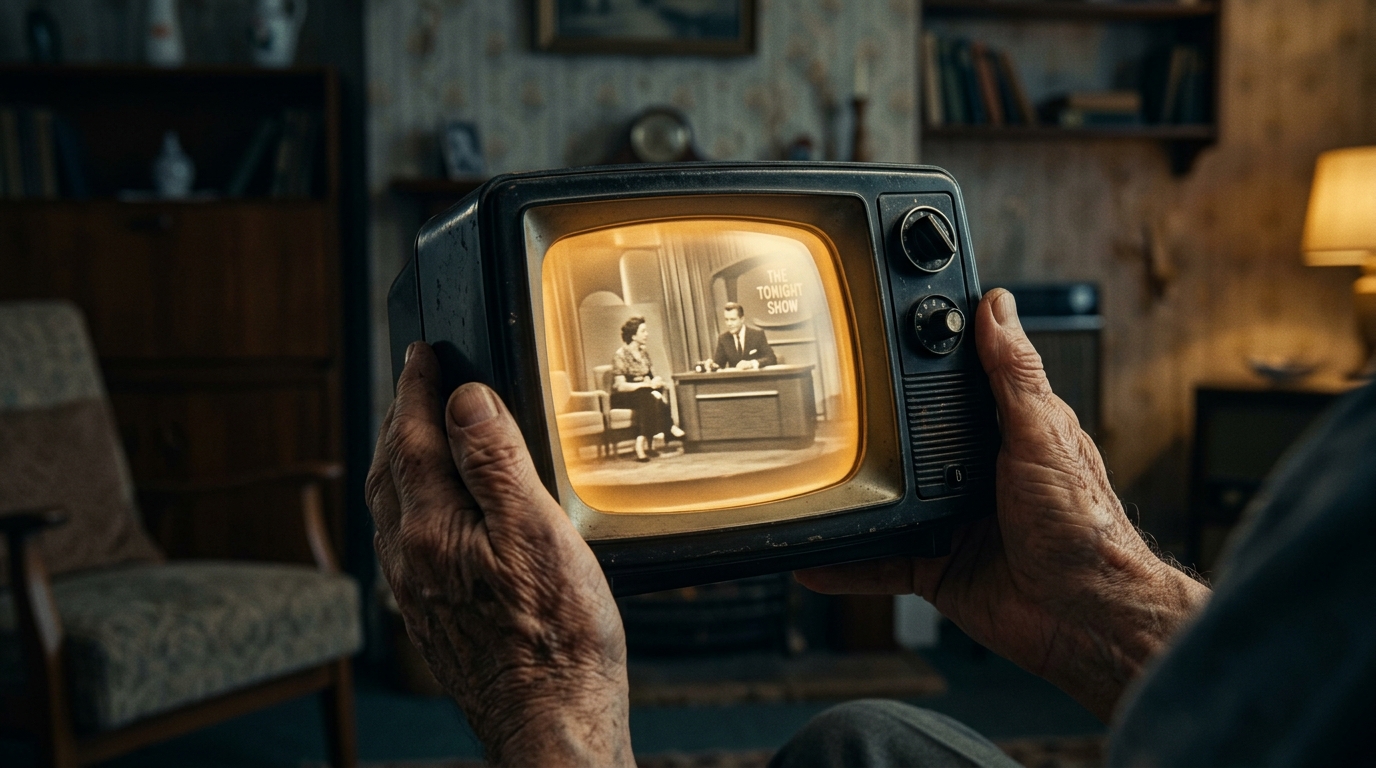 Vintage television set glowing warmly representing childhood dreams and contemplation Vintage television set glowing warmly representing childhood dreams and contemplation