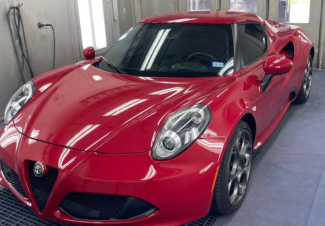 Beautiful shiny red sports car at B&D Collision in Mesquite