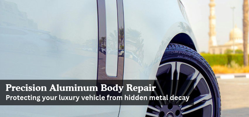 Close up of aluminum panels on a Land Rover