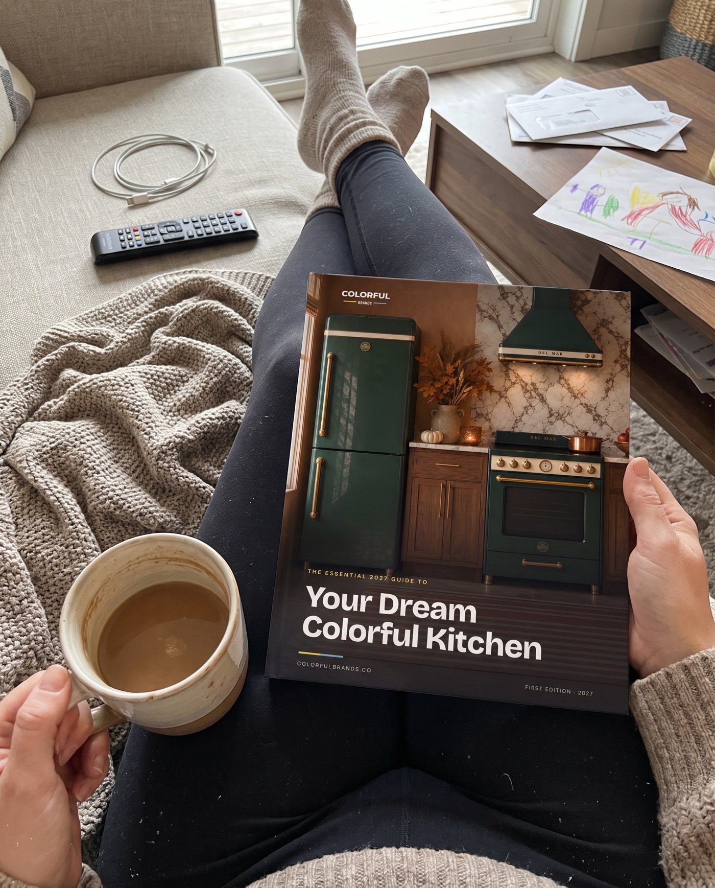The hardcover, at home with a coffee.