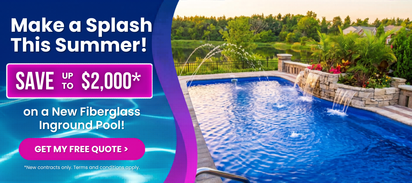 Luxury custom backyard pool at dusk with modern home, starting at $69,995 with a free $2,500 upgrade offe
