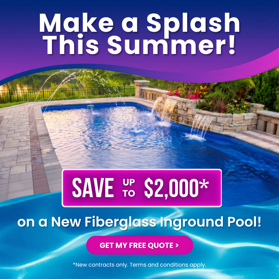 Luxury custom backyard pool at dusk with modern home, starting at $69,995 with a free $2,500 upgrade offe