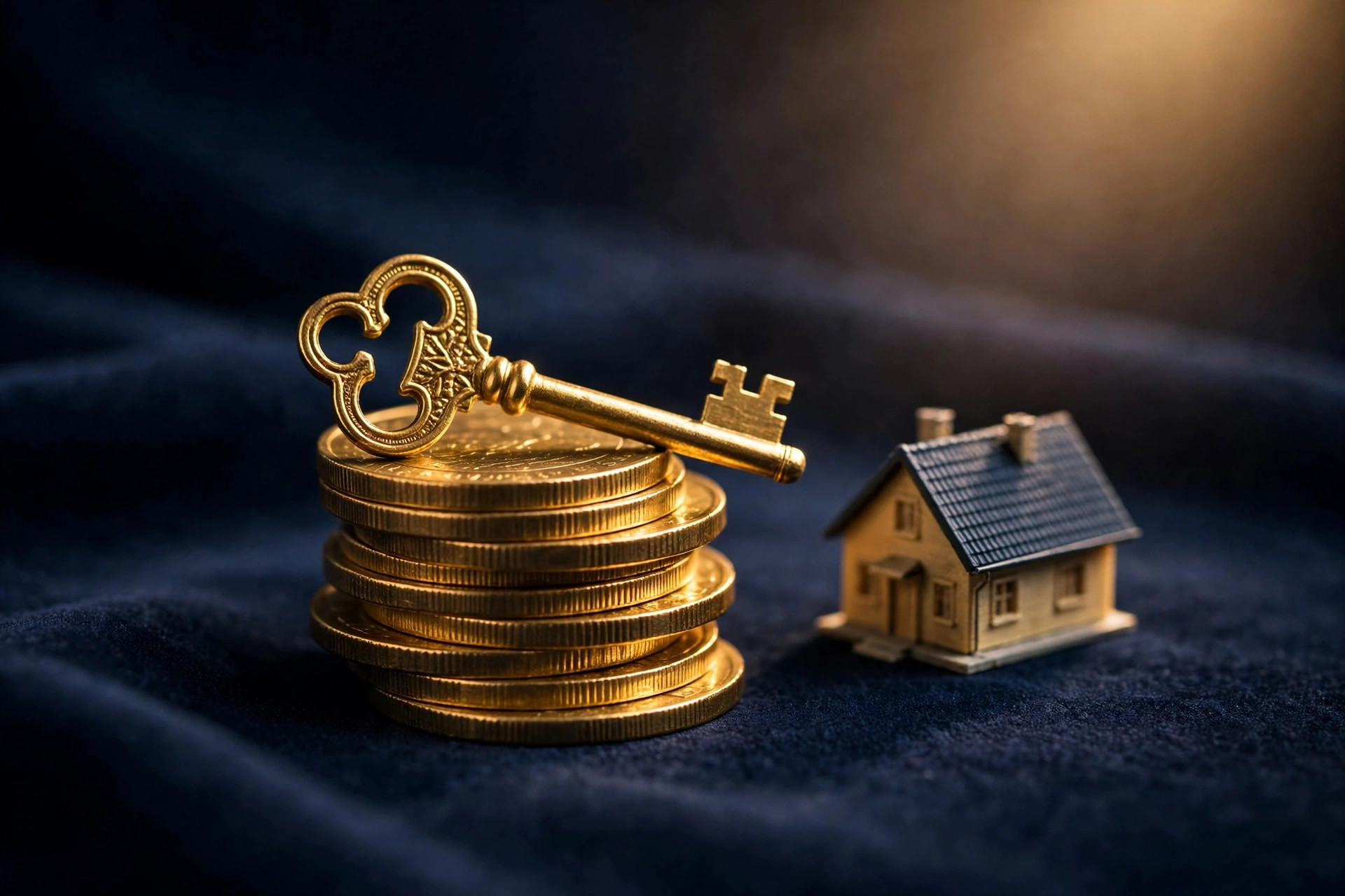 Golden house key on gold coins — the VA funding fee savings for DIC-exempt surviving spouses