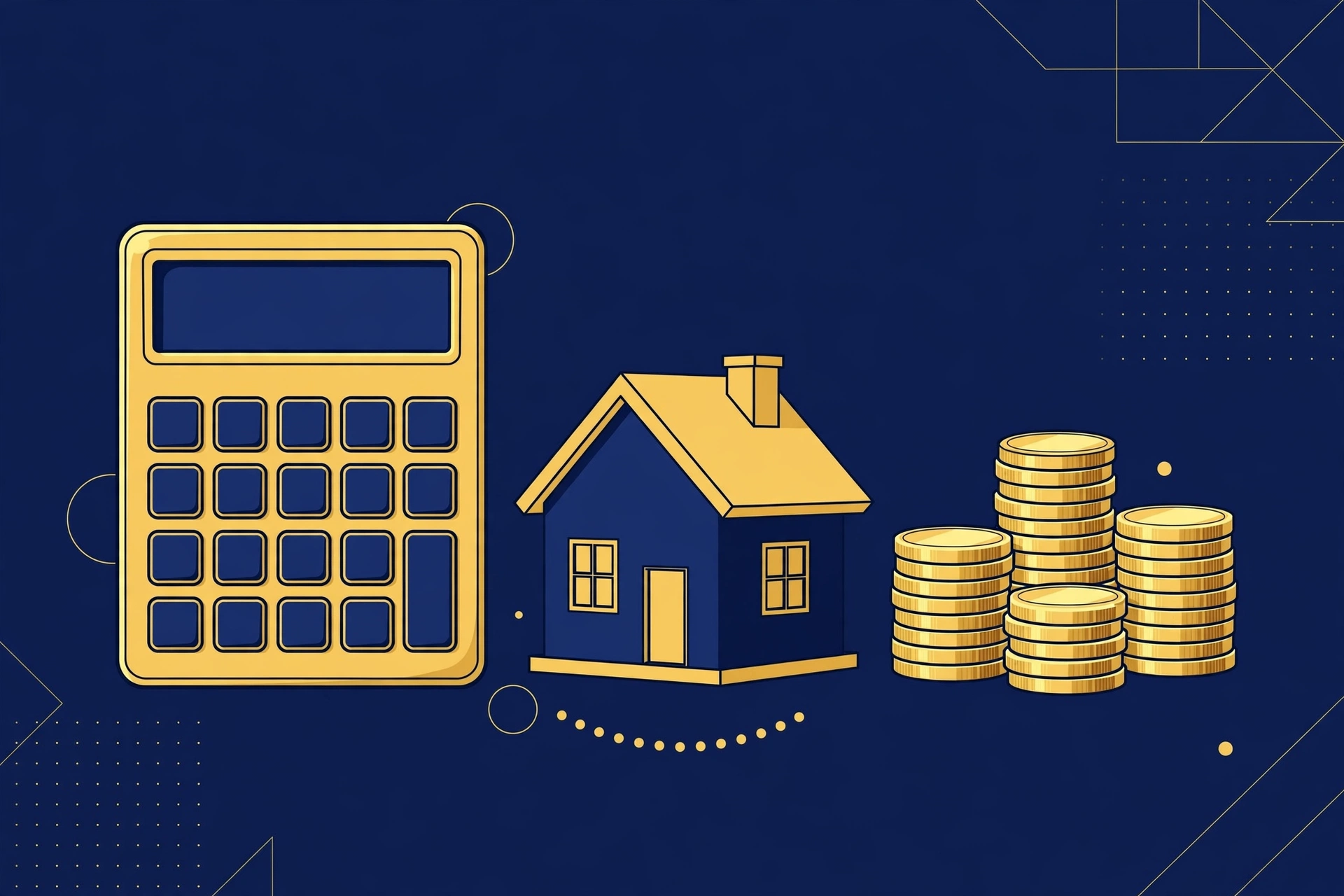 Calculator beside a model house with stacked gold coins — down payment assistance math on a $300,000 Florida home