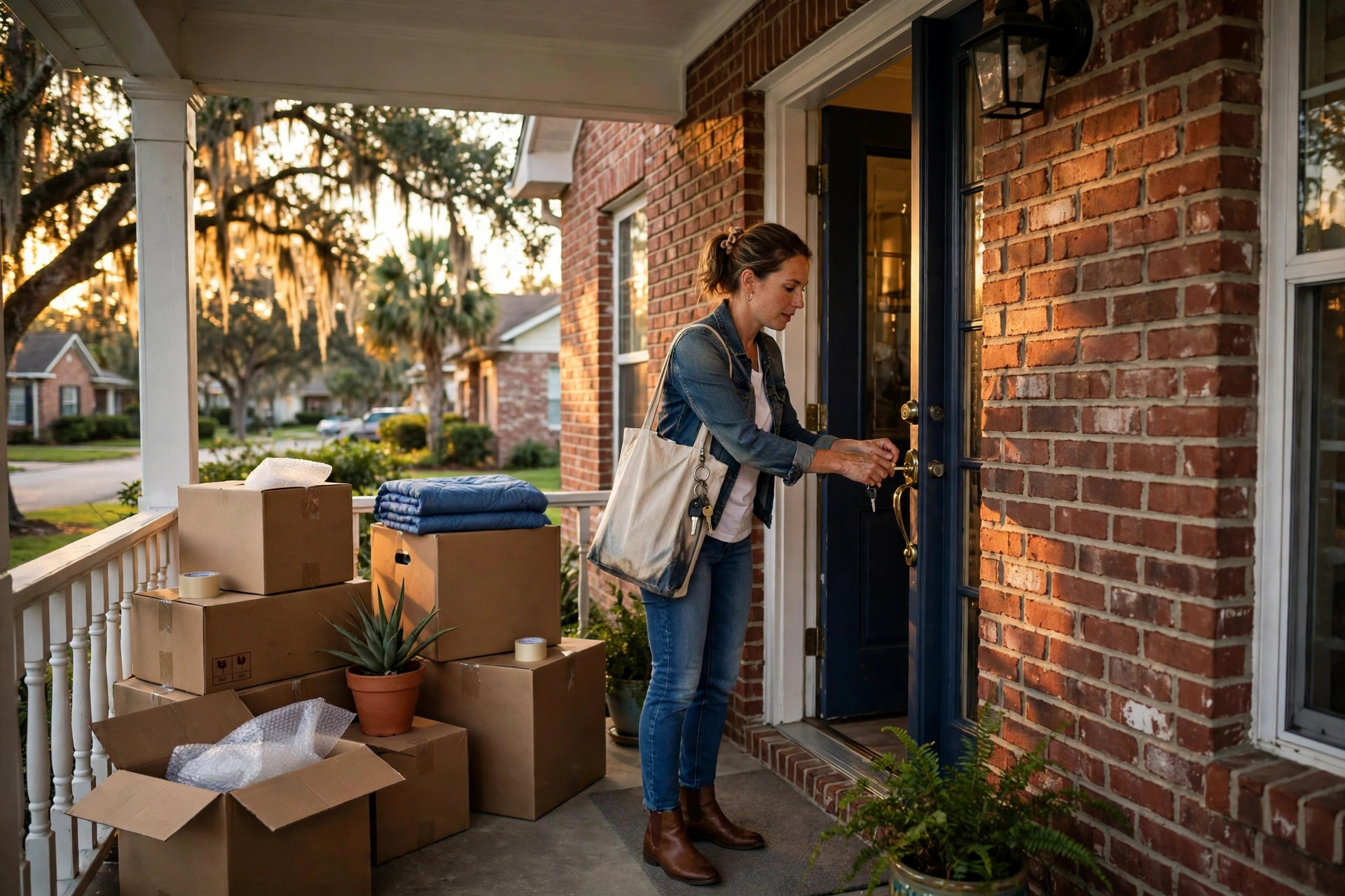 First-time buyer unlocking the front door of a Jacksonville Florida home after closing with down payment assistance