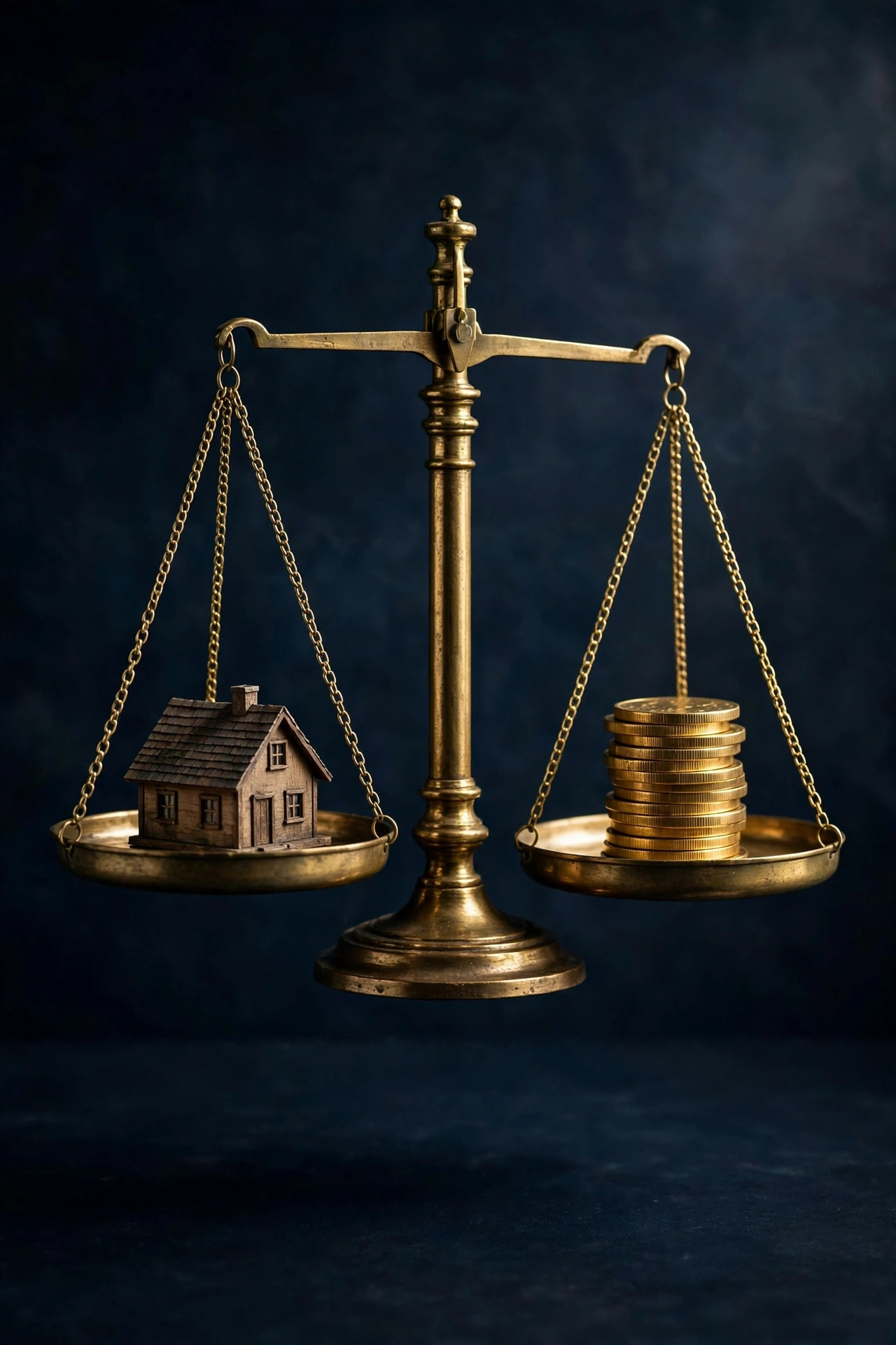 Balance scale weighing a house against VA loan entitlement dollars in a divorce