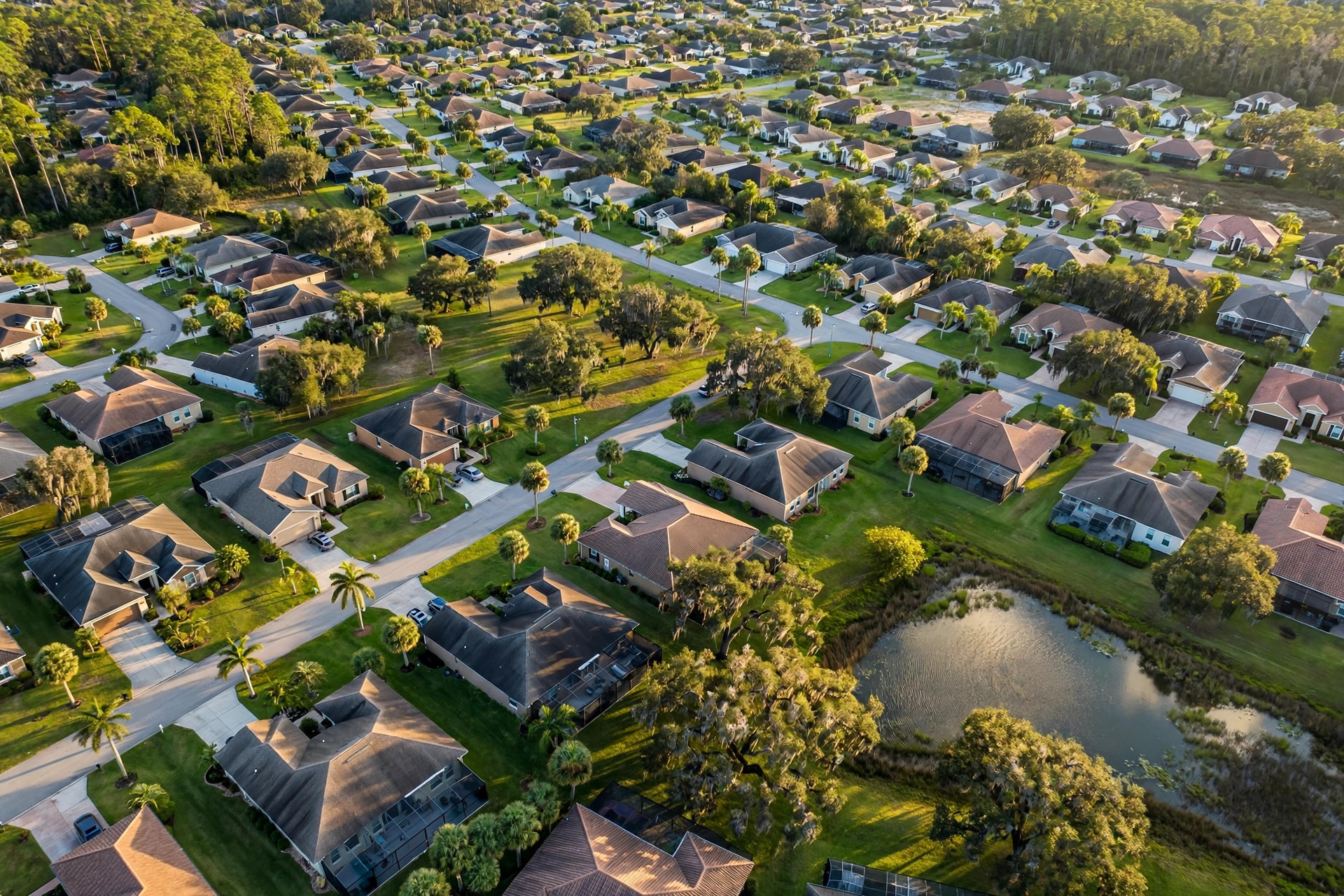 Aerial view of a Jacksonville, Florida suburban neighborhood