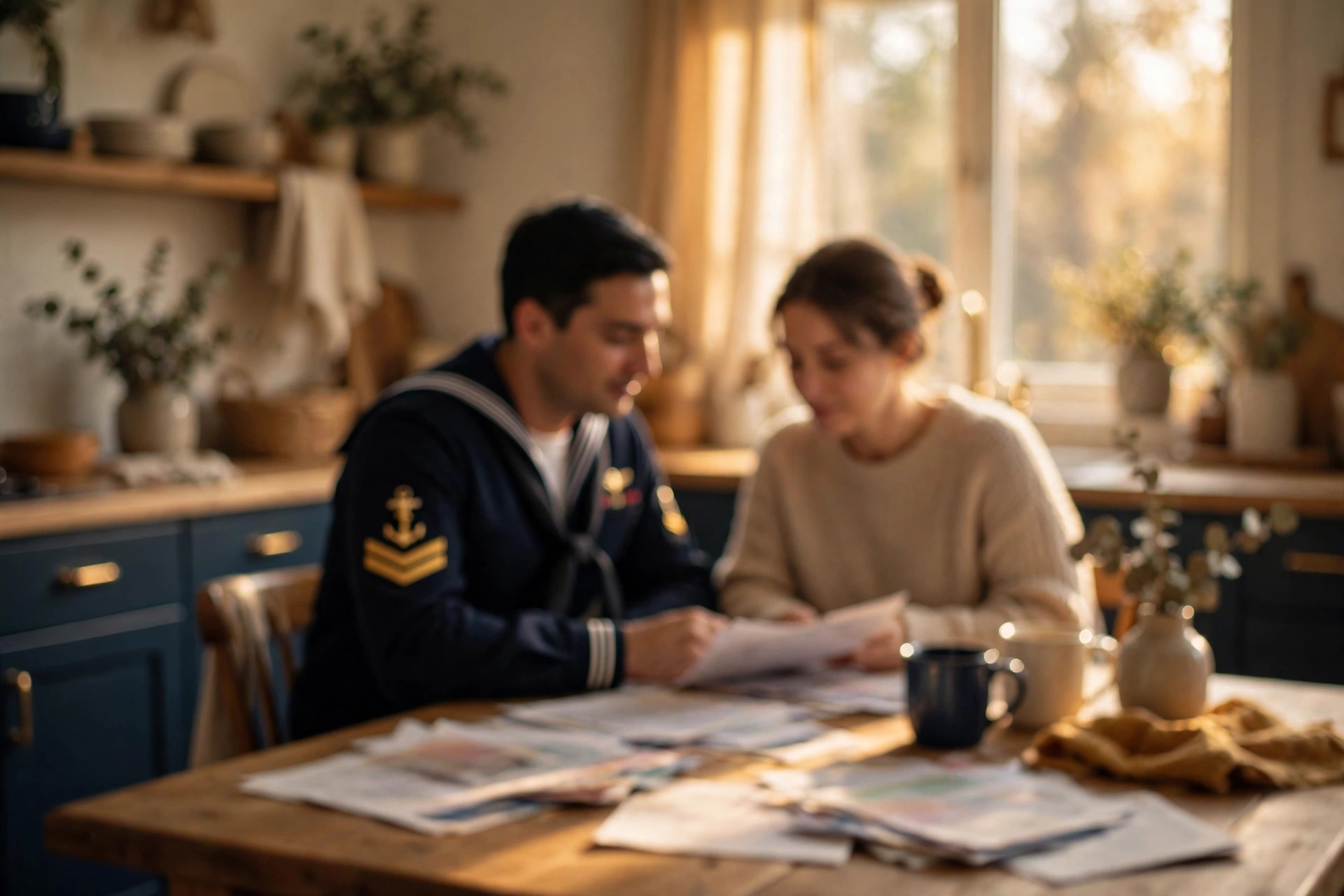Calculator and budget worksheet showing debt-to-income ratio versus residual income calculations side by side for a VA loan file
