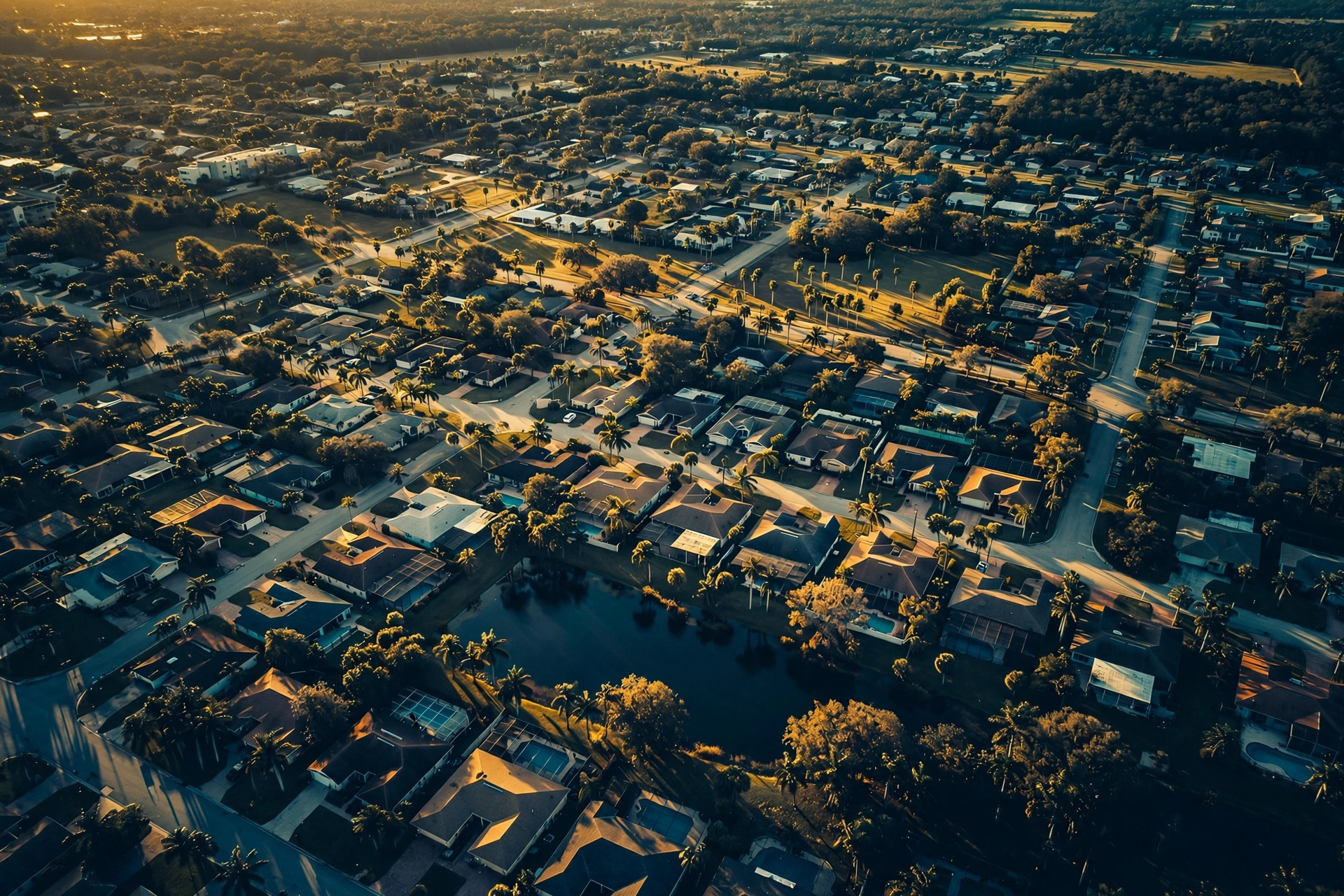 Aerial view of a Jacksonville, Florida suburban neighborhood