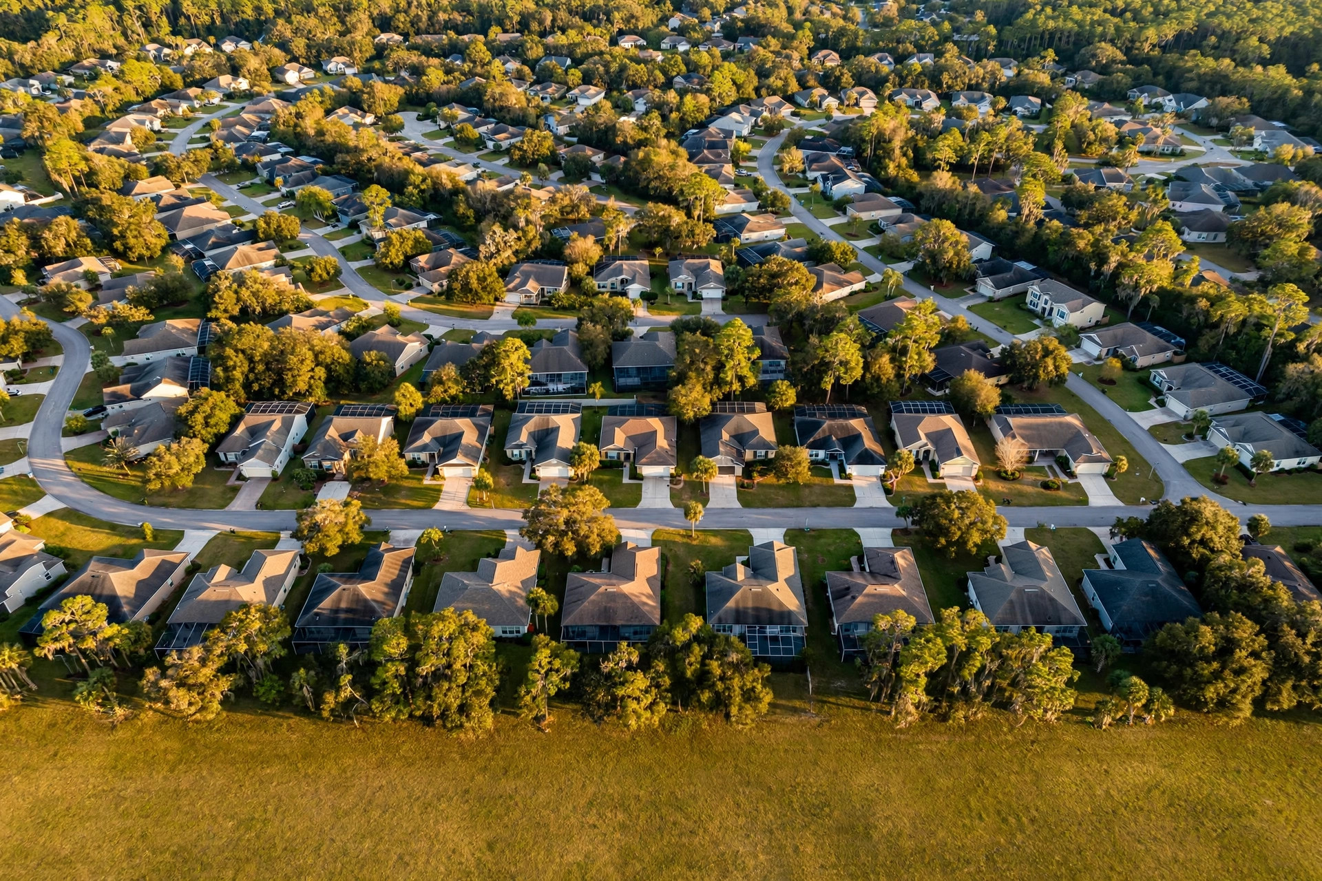 Aerial view of a Jacksonville Florida neighborhood where VA divorce buyout math applies