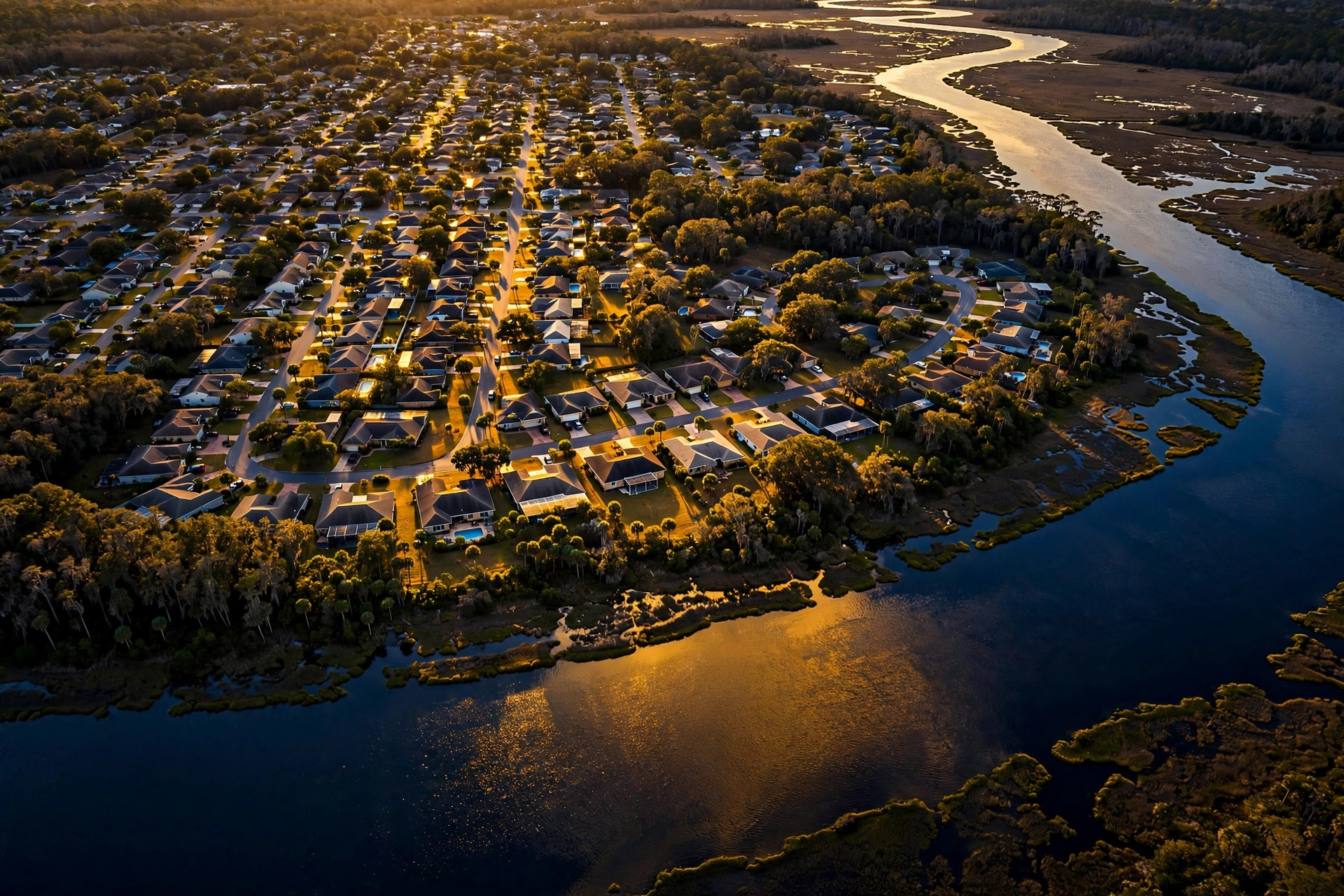 Aerial view of a suburban Jacksonville Florida neighborhood