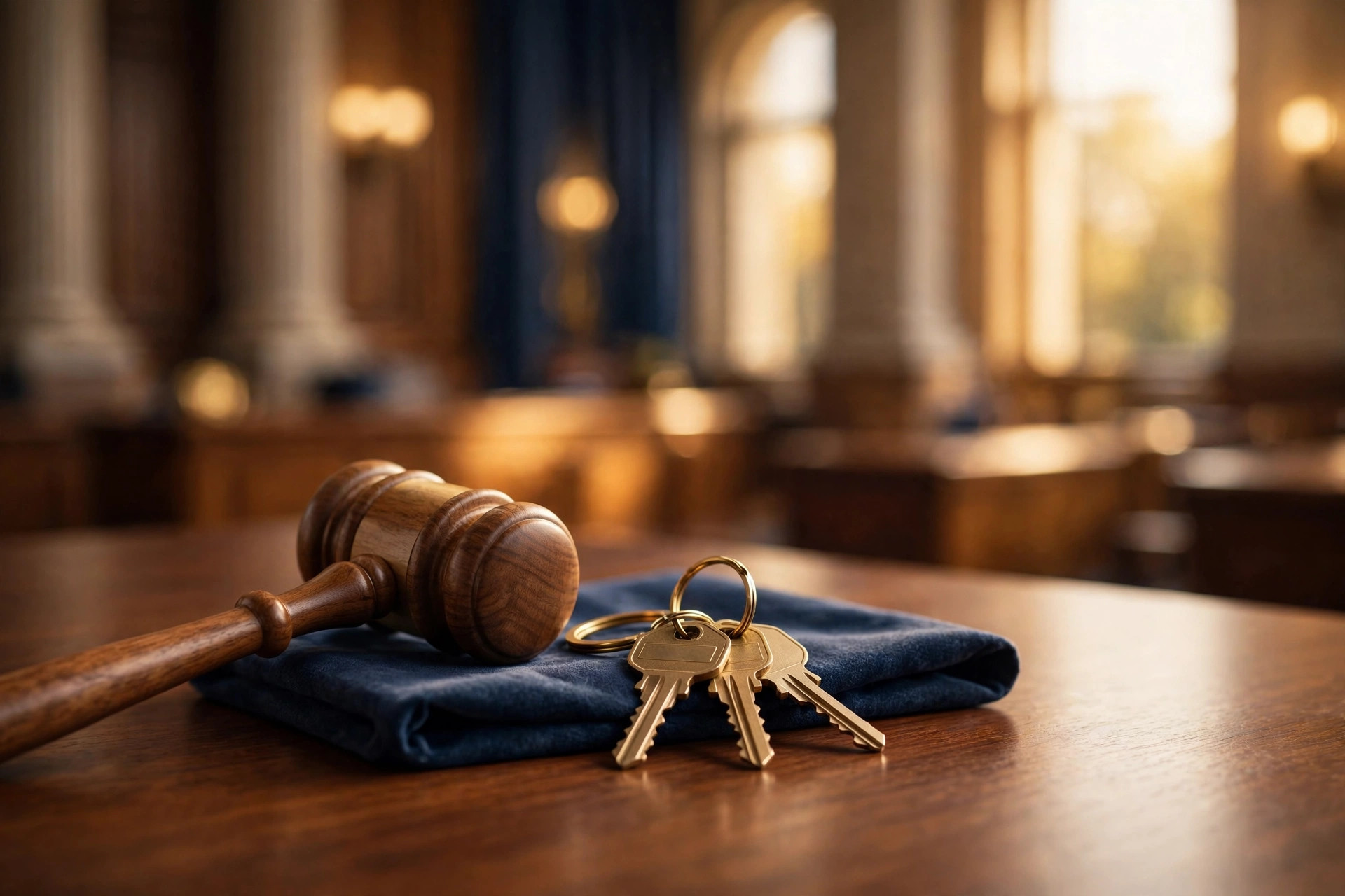 Gavel beside house keys — buying a home with an FHA loan during a Chapter 13 repayment plan