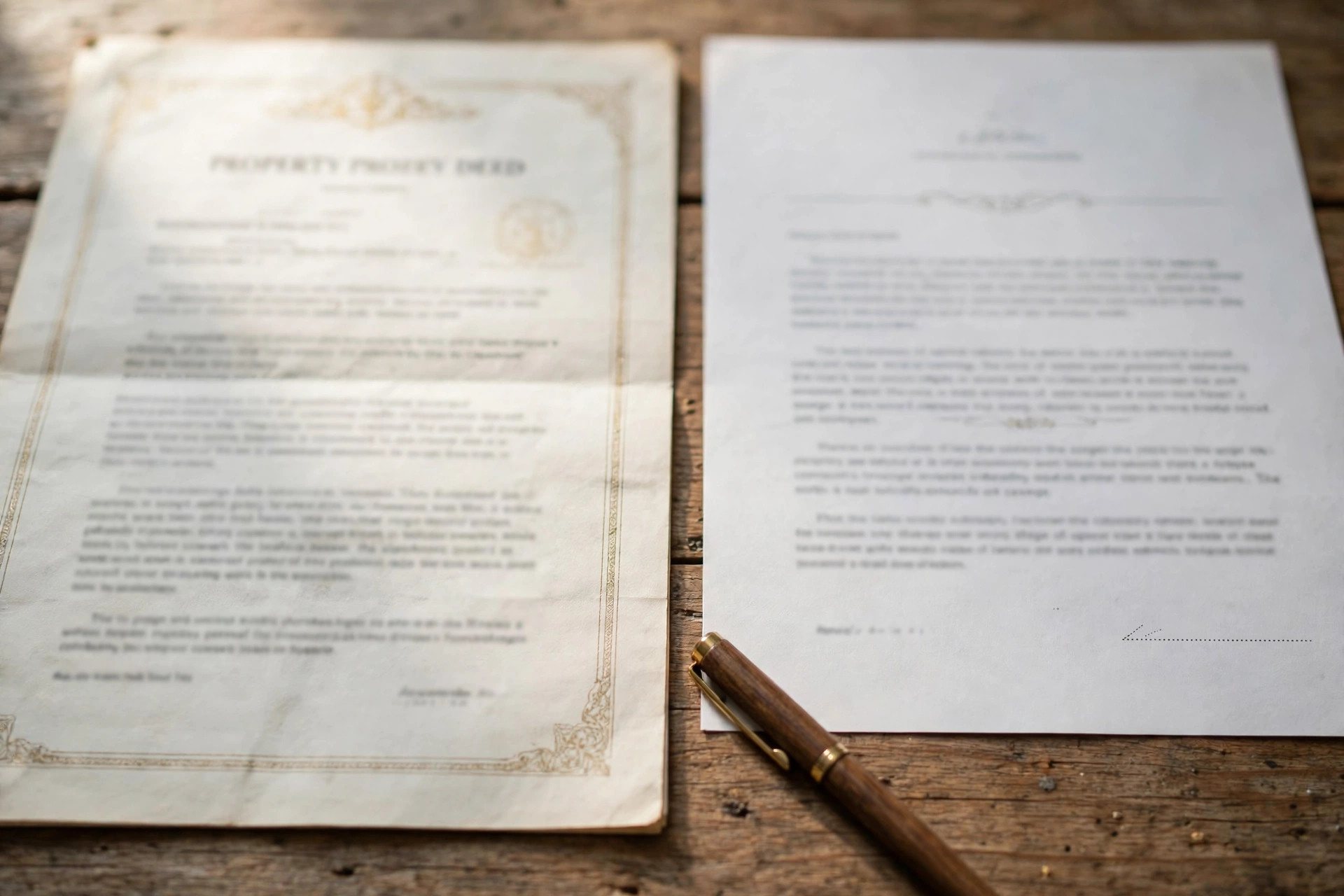 A property deed and a mortgage promissory note side by side on a desk — title and debt are two separate contracts