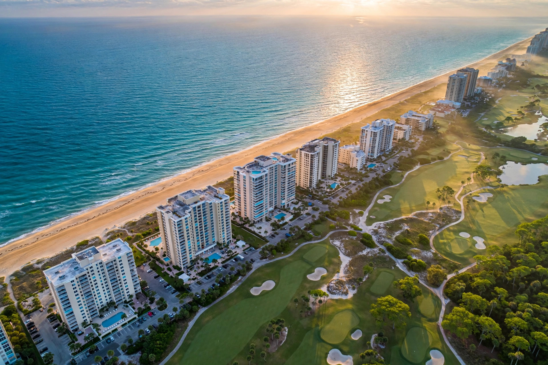Aerial view of beach condos in Jacksonville Florida near Mayport — many Northeast Florida condo projects are already VA-approved