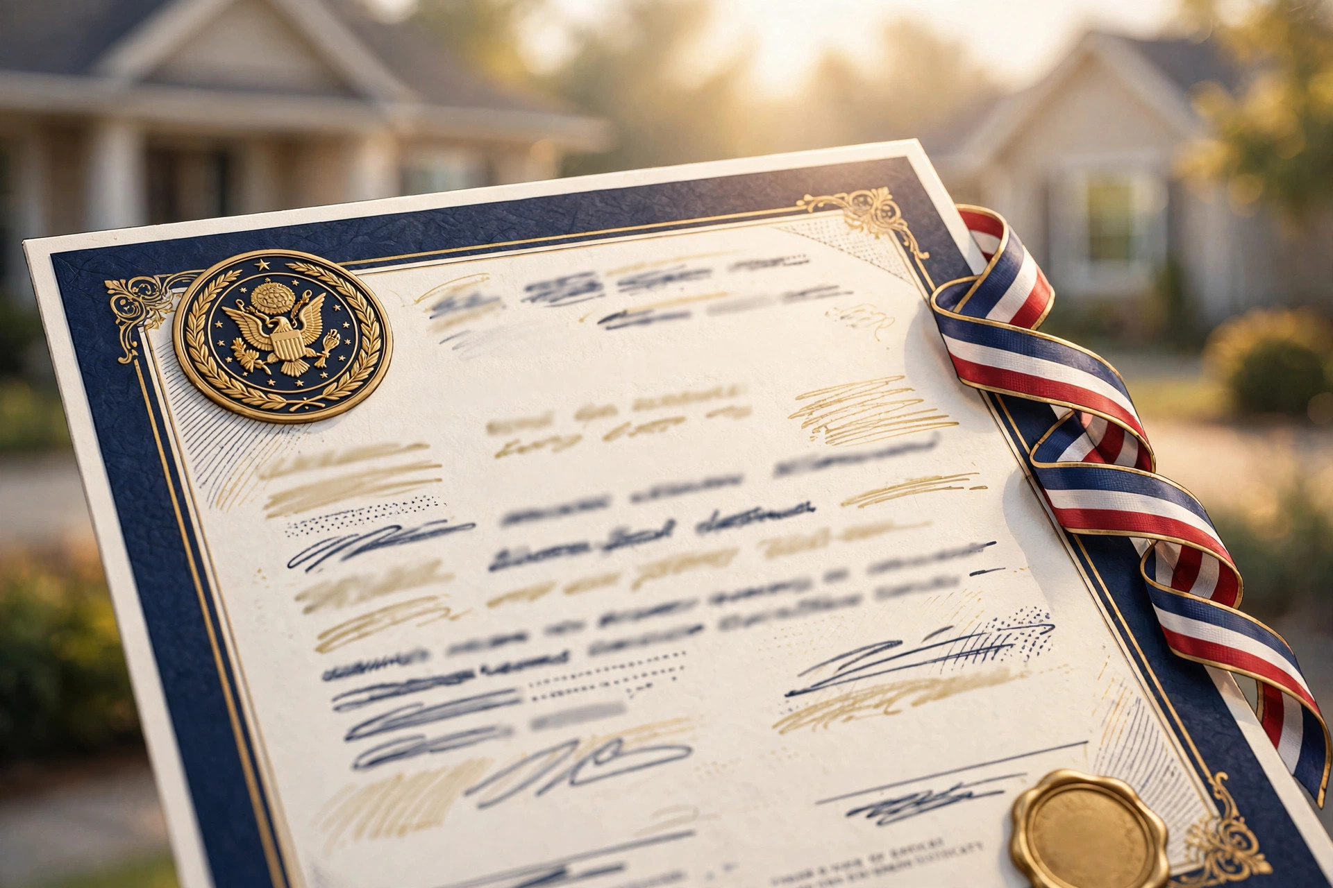 Veteran holding a Certificate of Eligibility document with a home in the background — VA loan eligibility explained