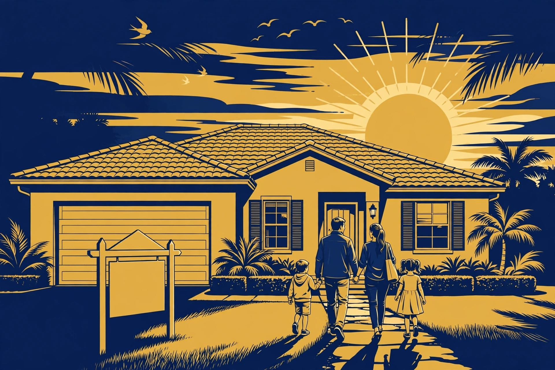 Sold sign in front of a Florida suburban home at sunset — plan for repayment of assistance when you sell or refinance