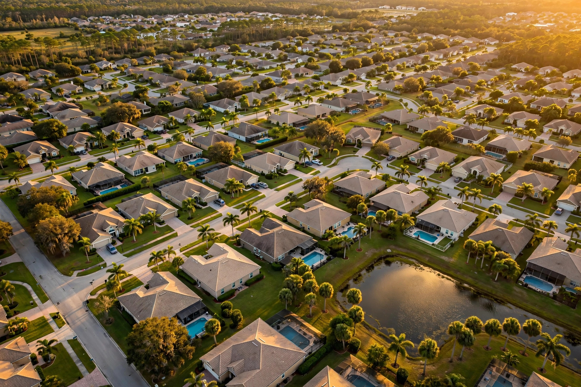 Aerial view of a suburban Jacksonville Florida neighborhood