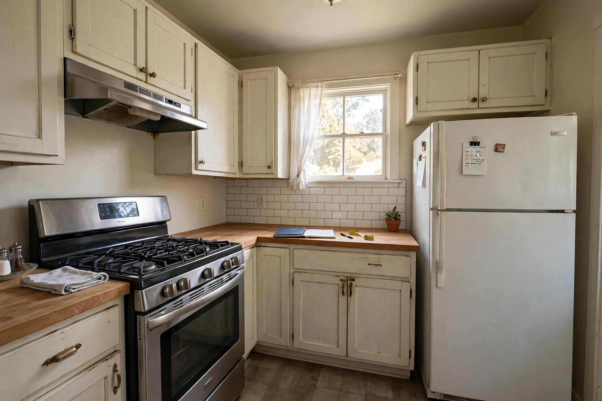 A modest home kitchen with a stove and refrigerator, the kind of appliance check that has stalled FHA appraisals
