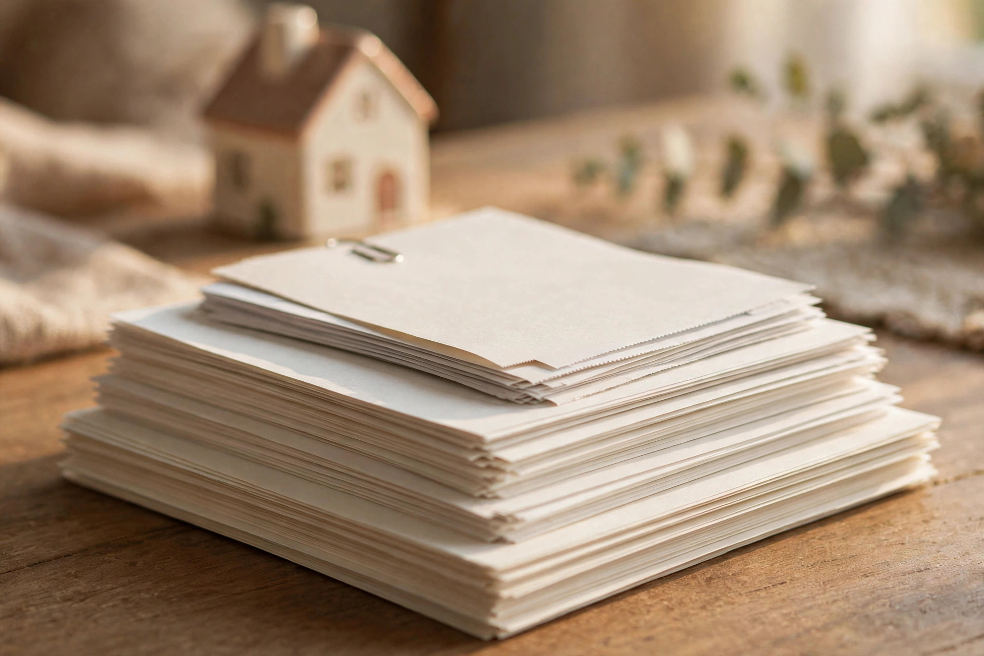 Stack of rent receipts, utility bills, and bank statements used as nontraditional credit documentation for an FHA loan application