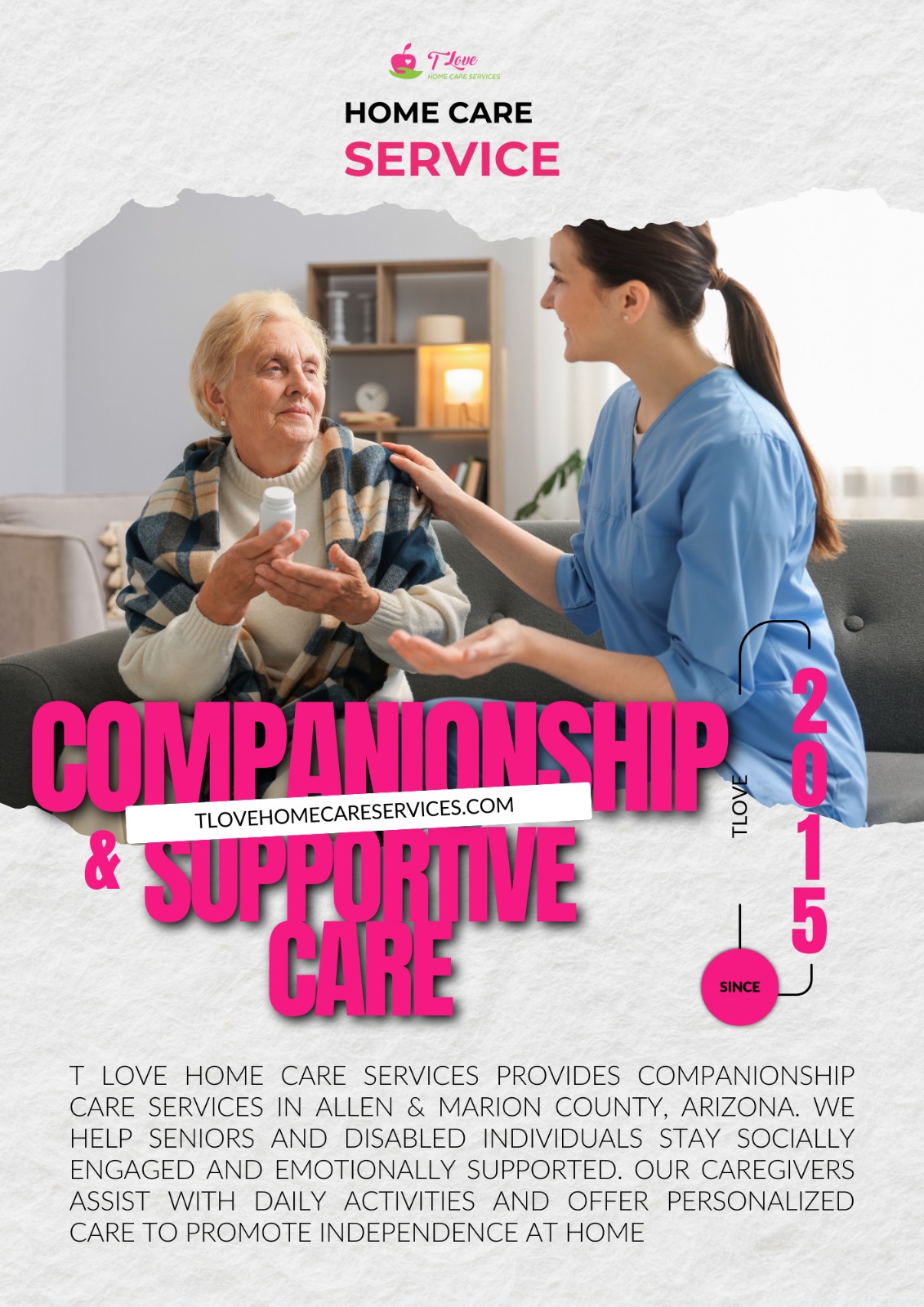 T Love Home Care Services caregiver providing companionship and supportive care