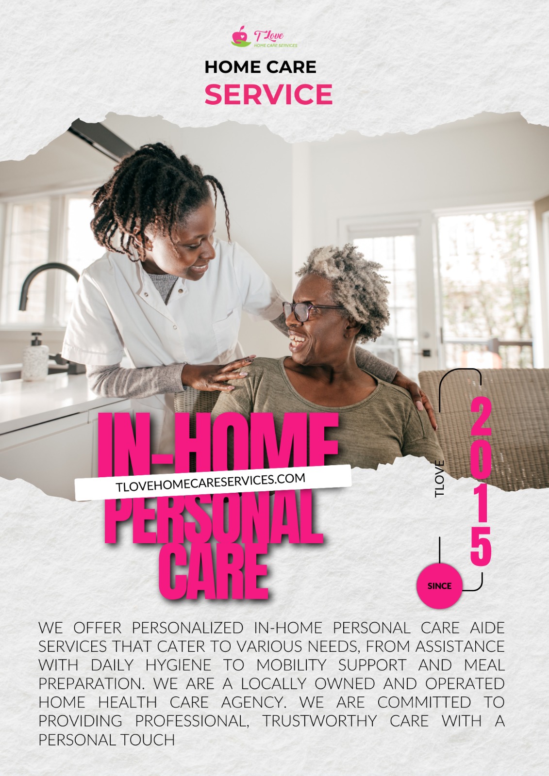 T Love Home Care Services caregiver providing in-home personal care