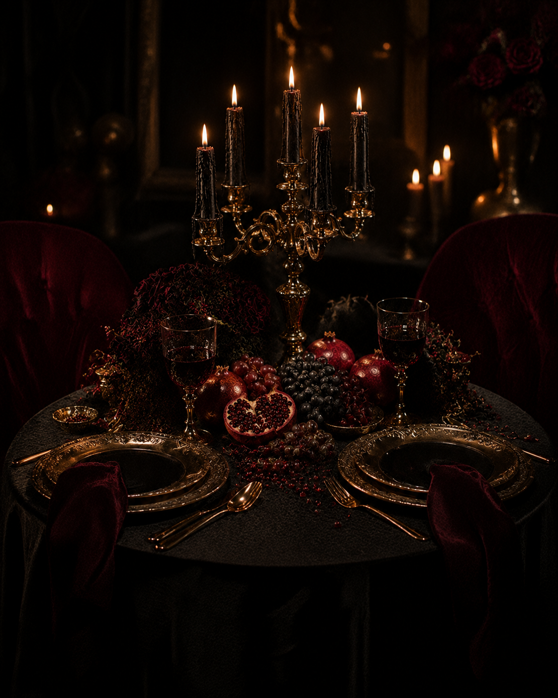Gothic Dark Coven witch boudoir portrait with candlelight in a private Utah studio