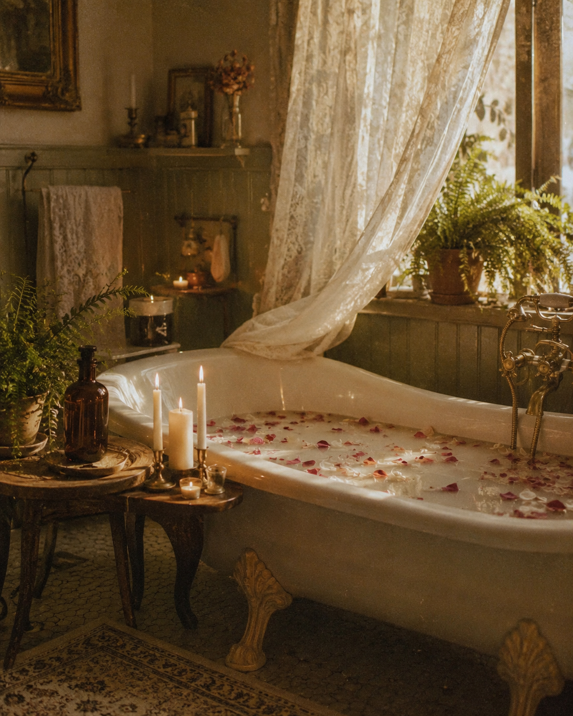Milk and Moonlight milk bath boudoir set floated with petals and botanicals at Blushed Boudoir Utah