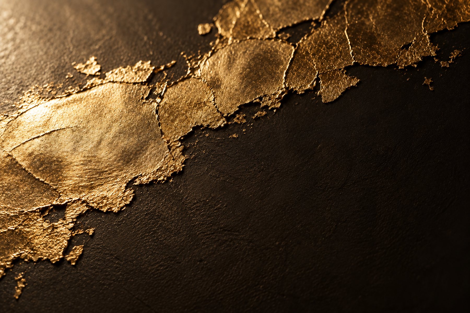 Gold leaf spreading across a dark espresso surface