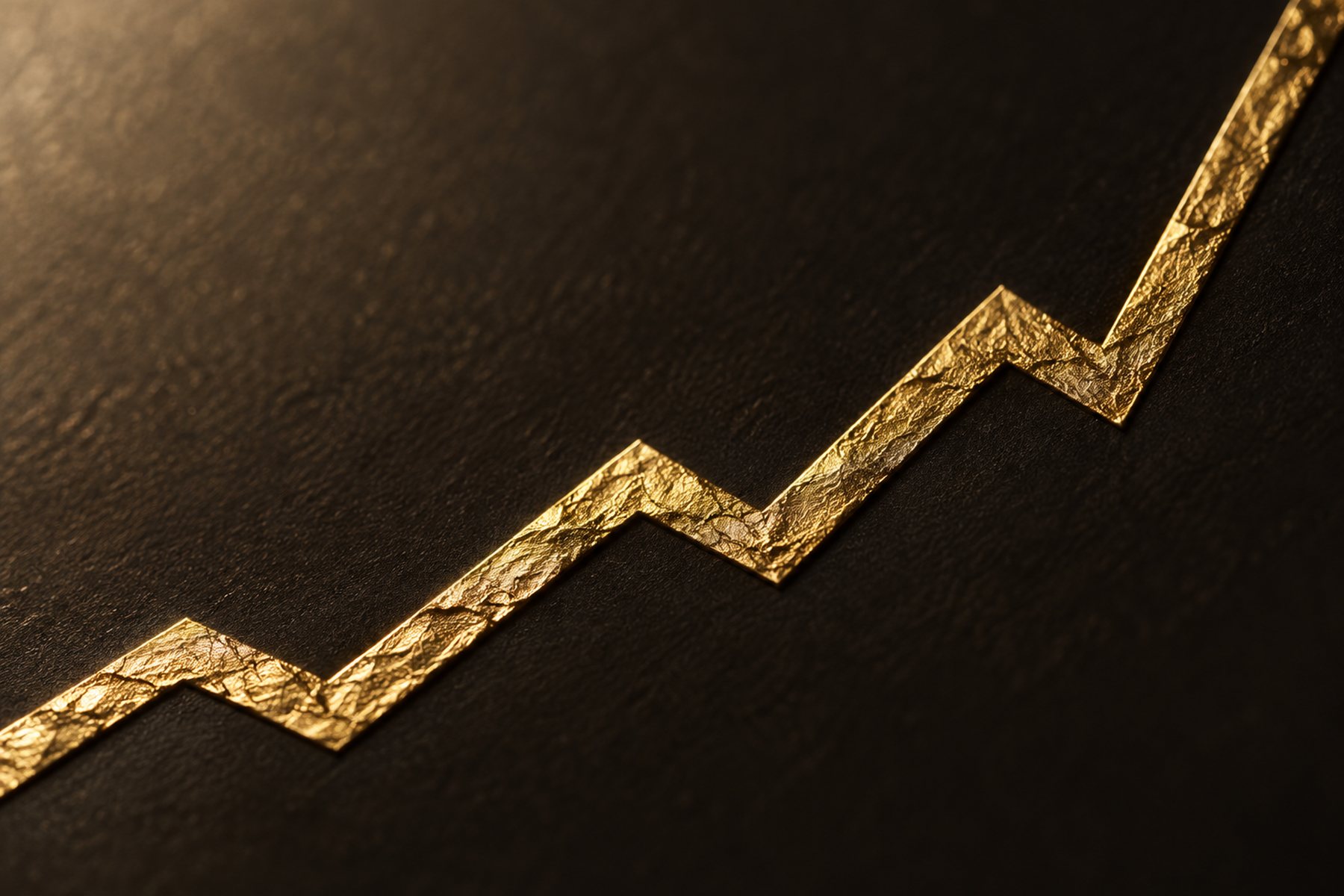 Gold foil line rising across a dark surface, illustrating search growth from an SEO audit for photographers