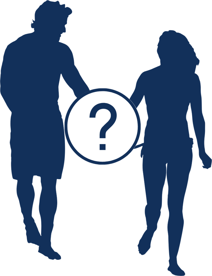 Zwei Silhouetten mit einem Fragezeichen dazwischen