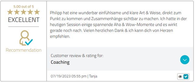 Kundenstimme 4, Bewertung mit fünf Sternen