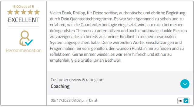 Kundenstimme 5, Bewertung mit fünf Sternen
