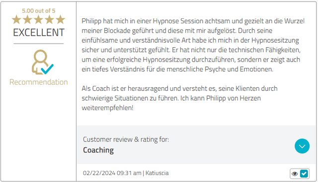 Kundenstimme 7, Bewertung mit fünf Sternen