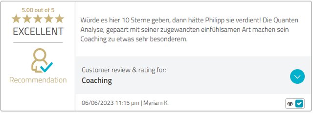 Kundenstimme 8, Bewertung mit fünf Sternen