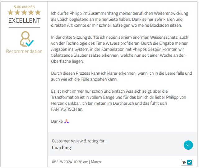 Kundenstimme 9, Bewertung mit fünf Sternen