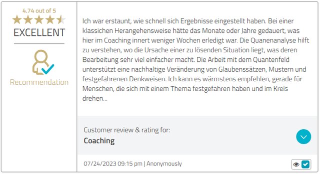 Kundenstimme 6, Bewertung mit fünf Sternen