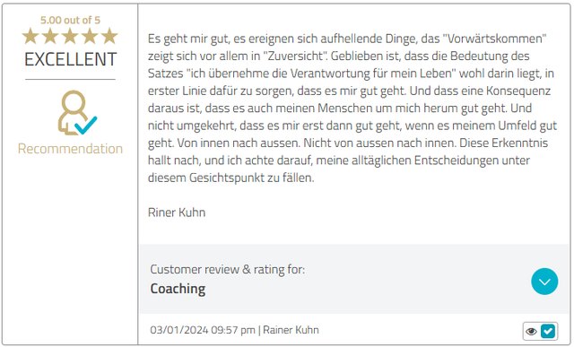Kundenstimme 16, Bewertung mit fünf Sternen