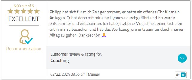 Kundenstimme 13, Bewertung mit fünf Sternen