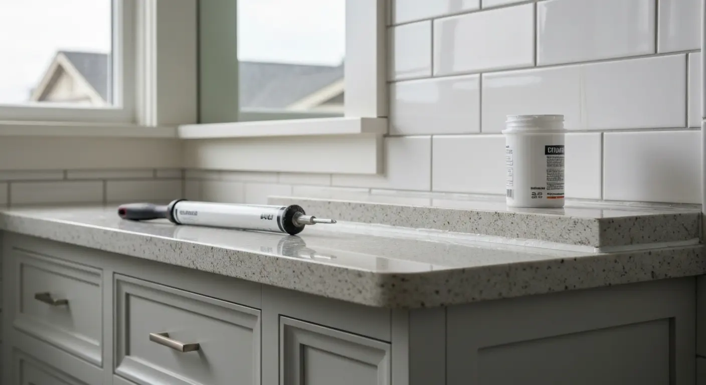 Sealed countertop around vanity