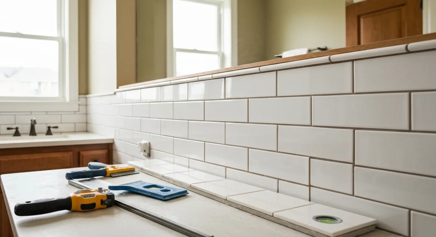 Bathroom backsplash tile installation