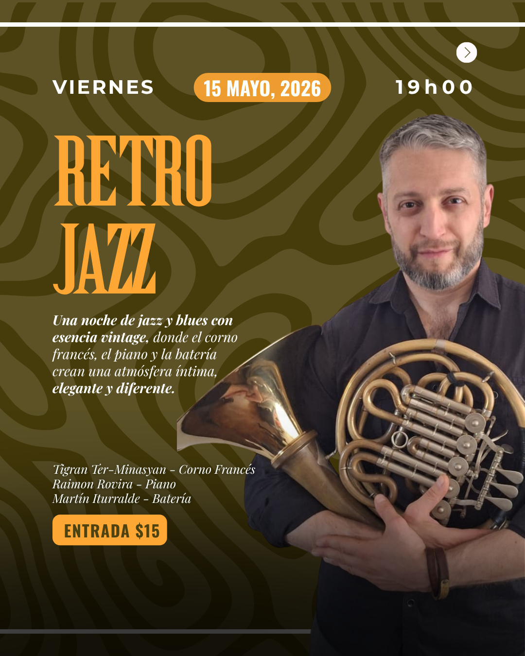 RETRO JAZZ - Jazz y blues con esencia vintage, corno francés, piano y batería en atmósfera íntima.