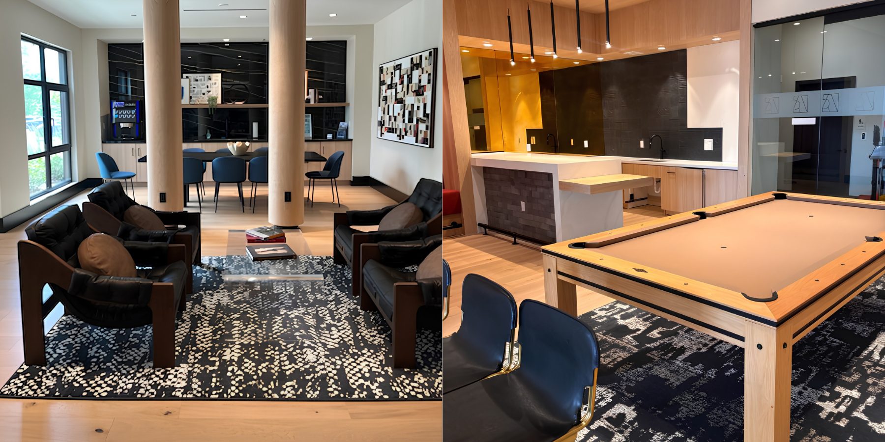 Cleaned lounge and game room in a residential building