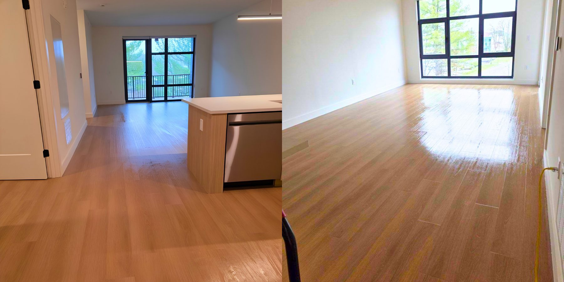 Empty apartment with freshly cleaned wood floors after a move-out